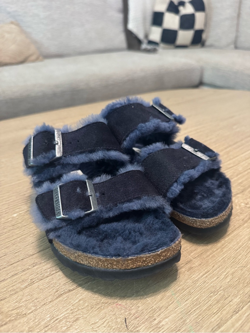 Birkenstock Arizona Shearling Sandals in Navy Blue